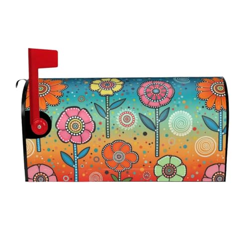 Image of Abstract Colorful Flowers Mailbox Cover Magnetic Waterproof Mailbox Wraps Post Letter Box Decor 21x18 in