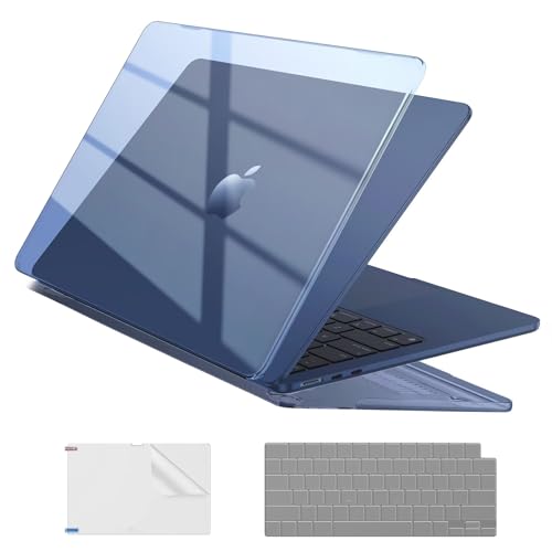 Image of EooCoo Case Compatible with MacBook Air 15 inch M5 2026 2025-2023 Release M4 M3 M2 Model A3448 A3241 A3114 A2941, Plastic Hard Shell Case & Keyboard Cover & Screen Protector, Crystal Midnight