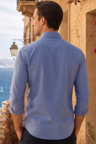 Image of Louis Philippe Men's Slim Fit Signature Oxford Easy Care, Natural Stretch Full Sleeve Solid Casual Shirt, Cotton