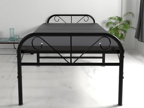 Image of APRODZ Metal Folding Bed Single Bed for Sleeping Double Foam Mattress | No Assembly Required |Powder Coated Bed with Headboard for Sleeping /Guests /Rented Apartments /Bedroom (2.5ft x 6ft Black)
