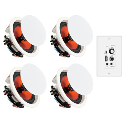 STUDIOFINIX 8' Bluetooth Ceiling Speaker with 4-Channel Wall Amplifier,800W Max Power Output 2 Pair - Perfect for Clear Sound in Living Room, Office, Kitchen, Basement & Covered Patio (4 Speakers)