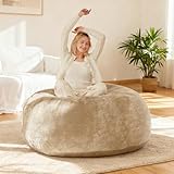 GPRL Sitzsack mit Memory-Schaum Flockenfüllung – Sessel Cord aus flauschigem Velours in 3ft (50x90cm) Aprikosenfarben – Indoor Lounge-Sitzsack waschbar & gemütlich