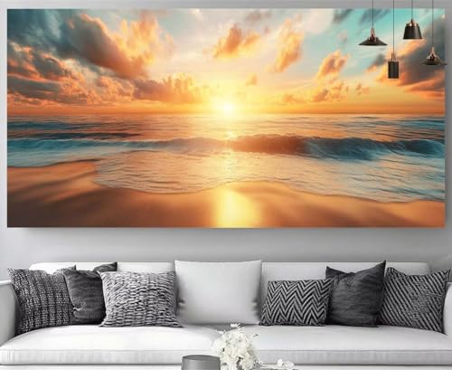Diamond Painting Pintura por Números de mar y puesta de sol: cuadros de manualidades DIY
