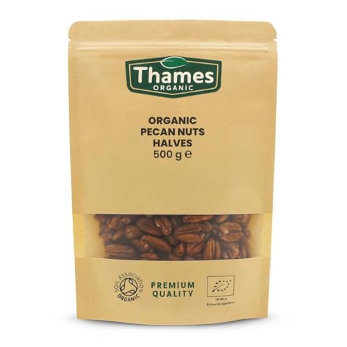 Organic Pecan Nuts - Halves, Shelled Pecans - No Additives or Preservatives - Vegan, GMO-Free, Certified Organic - Delicious and Nutritious Snack - Perfect for Baking and Cooking - Thames Organic 500g