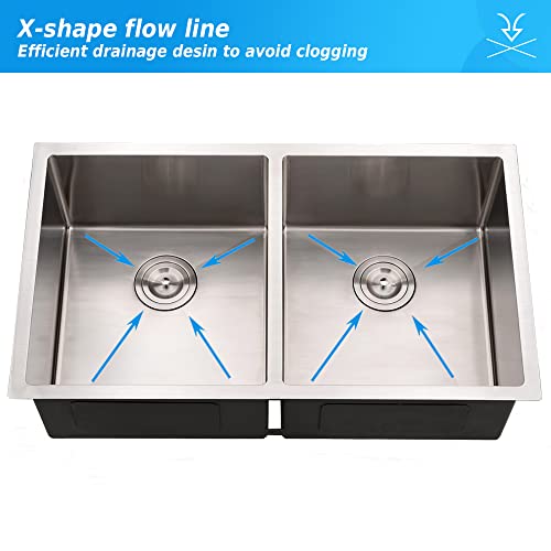 Wxohf-33 Inch Undermount Double Bowl Kitchen Sinks 33-Inch 50/50 Equal 16 Gauge Stainless Steel Kitchen Sink Undermount Kitchen Sink #TOP5