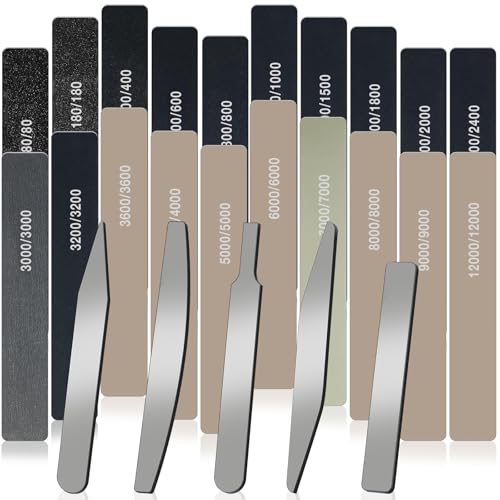 Honoson 25 Pack Hobby Model Polishing Hand Files Tool Set 5 Pcs #10000 Grit Glass Polishing Files and 20 Pcs Sanding Sticks Tool for Metal Wood Model Craft(Low Grits and High Grits,Classic Style)