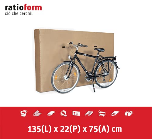 ratioform Robuste Transportbox für Fahrräder, doppelte Wellpappe, schnelle Montage und einfacher Transport (1350 x 220 x 750 mm)