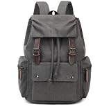 Retro Canvas & Leather Laptop Backpack, 15.6 Inch Durable Unisex Bag for Hiking, Work & Travel, Water Resistant Daypack