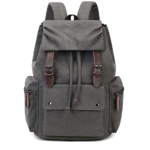 Retro Canvas & Leather Laptop Backpack, 15.6 Inch Durable Unisex Bag for Hiking, Work & Travel, Water Resistant Daypack