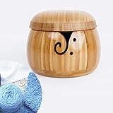 Joyeee Bamboo Yarn Bowls, Handmade Yarn Storage Round Woven Bowl with Drills Holes and Lid, Yarn...