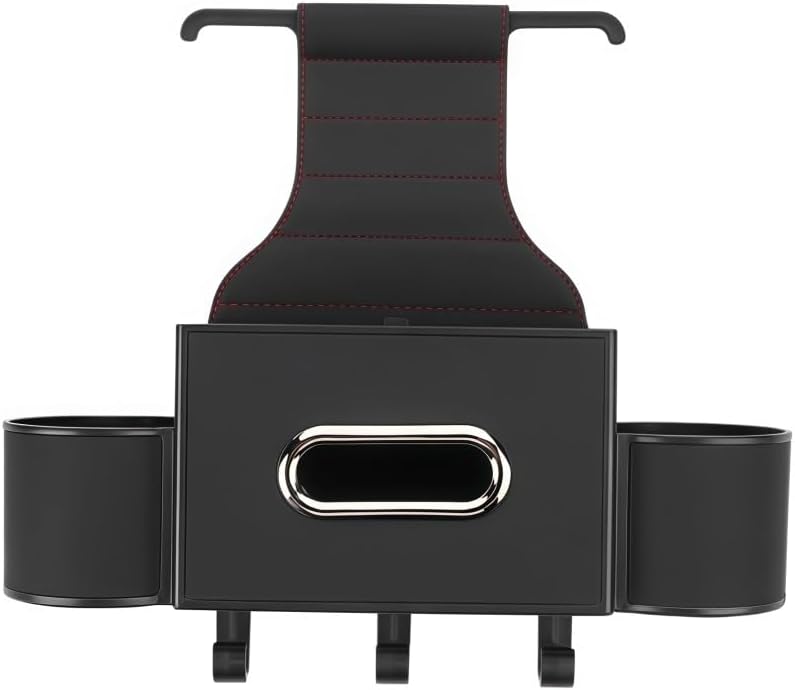 GGCLIMAX Car Backseat Organizer With Hook Leather + ABS Storage Box Water Cup And Tissue Holder Adjustable Seat Back Bag For RVs Trucks SUVs Sedans Rectangle(MochaBrown 1pc)