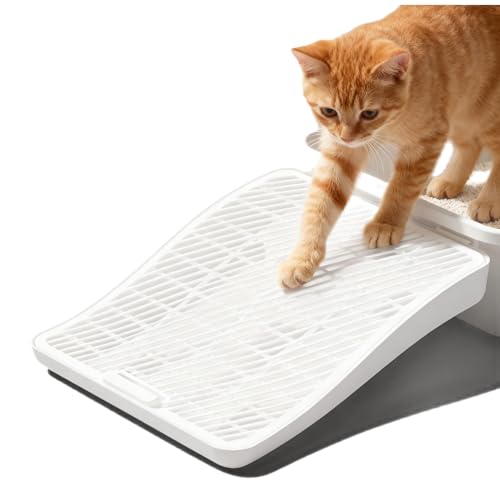 Cat Litter Box Step Ramp with Litter Catcher Non-Slip Trapping Mat for Kittens and Senior Cats Washable (White Large)