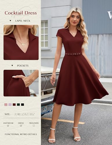 Wedtrend 1950's Vintage Dresses for Women Cocktail Dress with Belt Modest Church Dress Wedding Guest Dresses with Pockets3