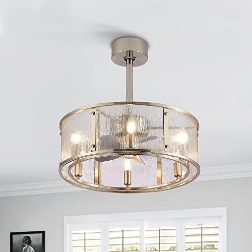 Breezary 20 Inch Caged Ceiling Fan with Lights Remote Control, Modern Industrial Small Low Profile Ceiling Fan with Noiseless Reversible AC Motor and 5 Blades for Bedroom Kitchen Indoor