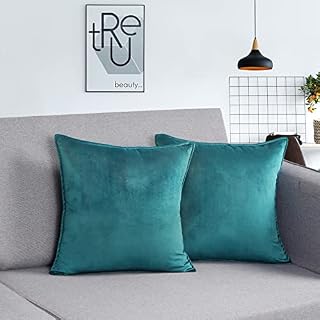Alishomtll pack of 2 Teal Velvet Cushion Covers 45 x 45cm Soft Decorative Square Throw Pillow Cases for Sofa Bedroom 18x18 Inches