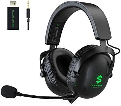 Black Shark 2.4Ghz Wireless Gaming Headset for PC PS4 PS5 Laptops,Over-Ear Bluetooth 5.2 Gaming Headphones with Detachable Ultra-Clear Microphone,60 Hours Playtime, 3.5mm Wired Mode for Xbox Series