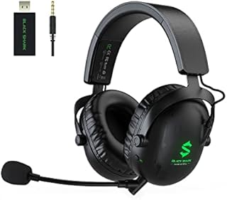 Black Shark 2.4Ghz Wireless Gaming Headset for PC PS4 PS5 Laptops,Over-Ear Bluetooth 5.2 Gaming Headphones with Detachable Ultra-Clear Microphone,60 Hours Playtime, 3.5mm Wired Mode for Xbox Series