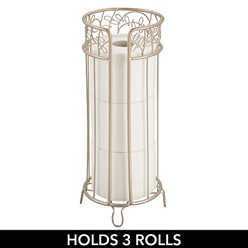 Mdesign Decorative Free Standing Toilet Paper Holder Stand With Storage For 3 Rolls Of Toilet Tissue - For Bathroom/Powder Room - Holds Mega Rolls - Durable Metal Wire Design - Pearl Champagne #TOP2