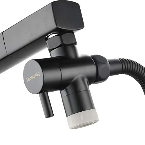 Tecmolog Inverseur Douche Robinet 2 Jets D'eau en Laiton Déviateur Vanne pour Robinet Cuisine Douchette Noir, M22 à M24 Adaptateur, SBA021DB Cover