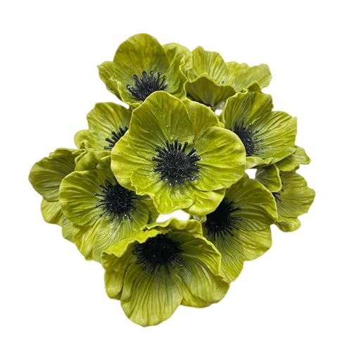 Rikyo 10 pcs Green Artificial Flowers Poppy Flowers, 11" Faux Flower Stems