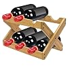 LQKYWNA 6 fles bamboe wijnrek, opvouwbare dubbele planken aanrecht kleine flessenrek voor keuken, bar en kast