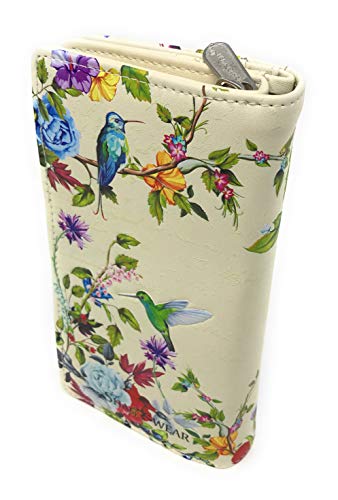 Shag Wear Vintage Hummingbird Large Bird Wallet for Women and Teen Girls Vegan Faux Leather 7" Beige2
