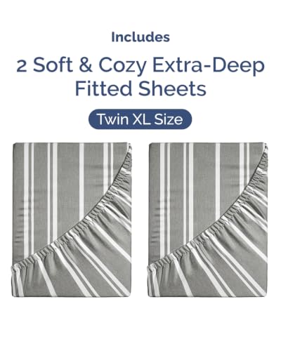 Image of CGK Linens 2 Pack Extra Deep Twin XL Fitted Sheets - Grey Stripes