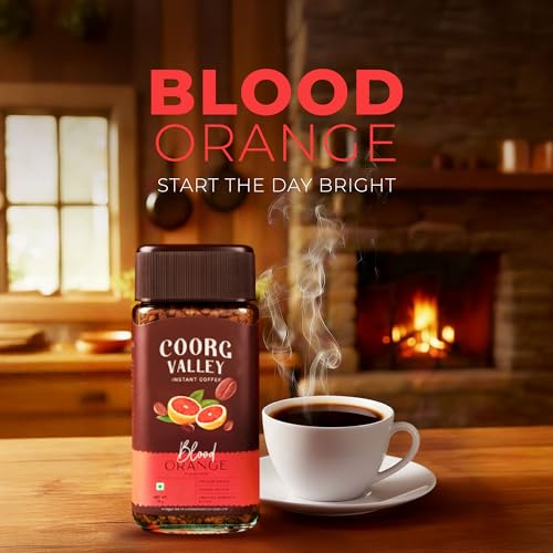 Image of Coorg Valley Blood Orange Instant Coffee 100g | Flavoured Coffee | Premium Blend of Robusta & Arabica | Freeze Dried | Make Cafe Style Hot & Cold Coffee at Home