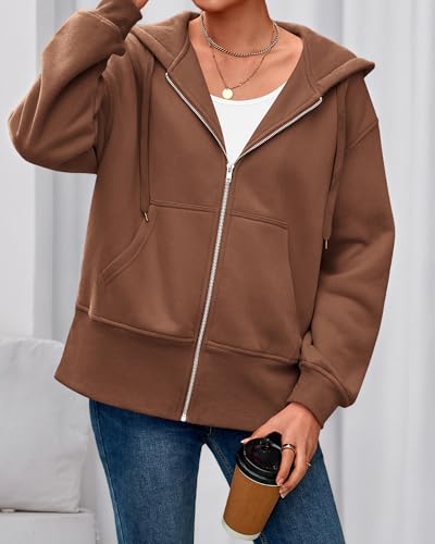 BTFBM Hoodies for Women Zip Up jacket Drawstring Fall Fashion 2025 Trendy Long Sleeve Sweatshirt Winter Clothing Outfits(Brown, Large) image 6
