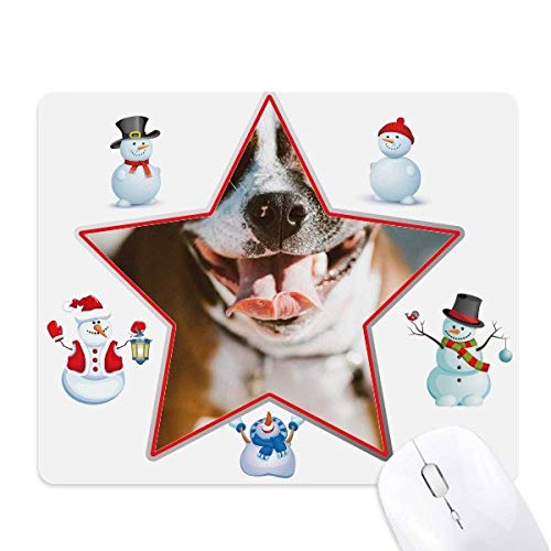 Tapis de souris Christmas Snowman avec chien bouledogue et étoile de Noël