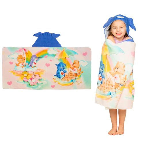 Image of Care Bears Retro Kids Super Soft Bath /Pool /Beach Soft Cotton Terry Hooded Towel Wrap, 24 in x 50 in, (Officially Licensed Product) By Franco