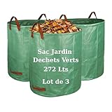 Kkalyan Sac Dechets Verts Resistant 272L   Sac Jardin Dechets Verts   Lot de 3 Sacs Réutilisables en HDPE, Étanches, de Grande Capacité   Idéal pour le Jardinage