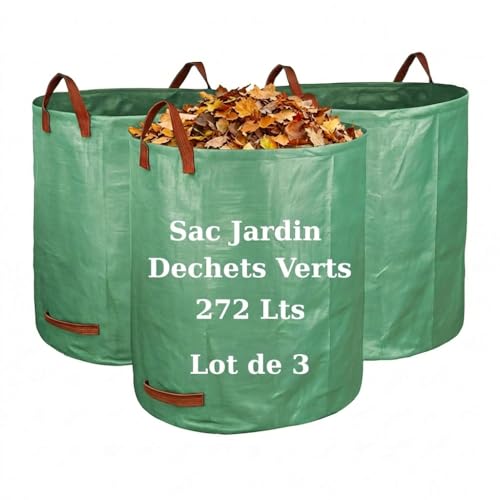 Kkalyan Sac Dechets Verts Resistant 272L - Sac Jardin Dechets Verts - Lot de 3 Sacs Réutilisables en HDPE, Étanches, de Grande Capacité - Idéal pour le...