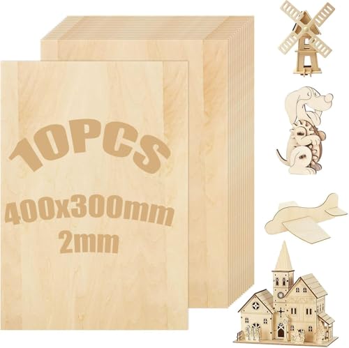 ASelected 10 Stücke Sperrholzplatte Holz 400 * 300 * 2MM - A3 Birkensperrholz Sperrholz Platte Für Laserprojekte DIY Modell Kunst und Handwerk Gemälde
