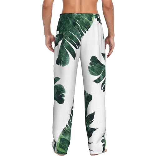Palm Leaves Print Lounge Waistband Drawstring Mens Pajama Pants Fashion Custom Sleepwear3
