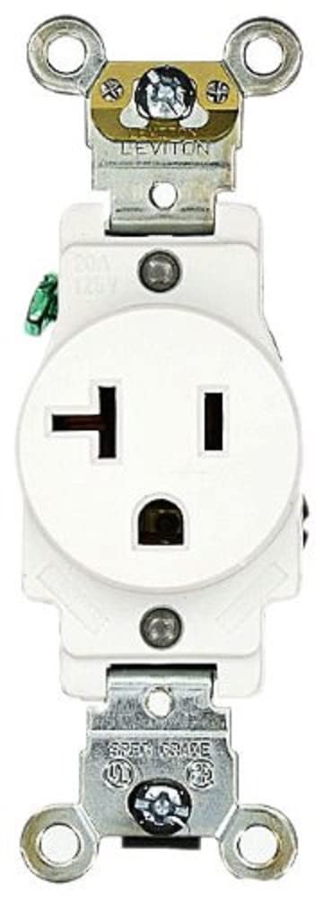 Leviton Single Receptacle, 20 Amp, 125 Volt, Industrial Heavy Duty Grade, Straight Blade, Self Grounding, 5361-W, White