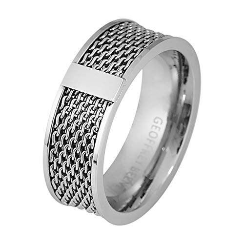 Geoffrey Beene Men's 8mm Stainless Steel Polished Edge Mesh Ring (Silver, 10)