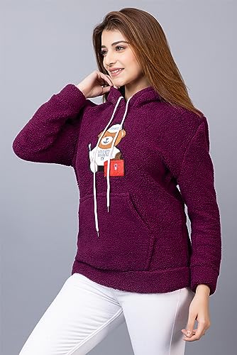 Image of Wear lusso Women Wool Blend Hooded Neck Sweatshirt with Hoodies | Full Sleeves Women's Winter Wear | Warm & Stylish Hoodie