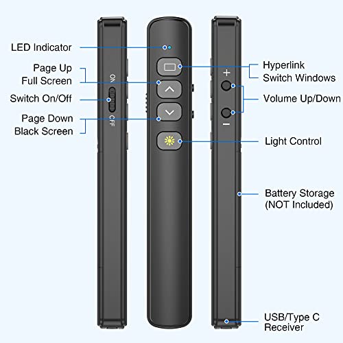 USB C Presentation Clicker with Red Laser Pointer, 2 in 1 USB/USB C