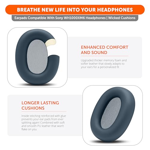 Image of WC PadZ XM6 - Premium Replacement Earpads Compatible with Sony WH-1000XM6 Headphones by Wicked Cushions | Enhanced Comfort, Durable PU Leather & Sound Isolation | Midnight Blue