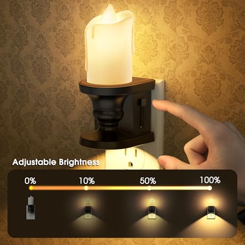 Image of Briignite Flameless Candle Night Light, Warm Night Lights Plug into Wall | Candle Nightlight, Light Sensor, 0-100LM Dimmable LED Night Light Plug in 2 pack, 3000K Warm Nightlight for Hallway Bathroom