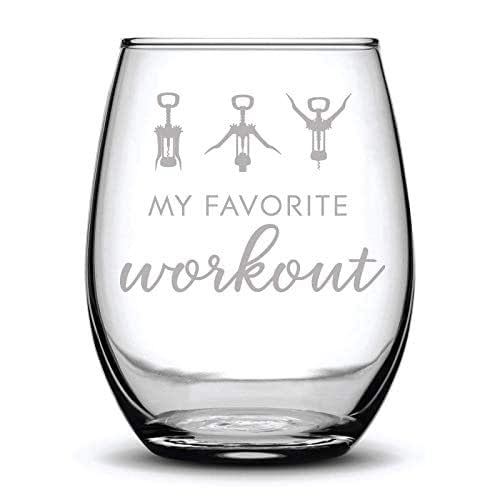 My Favorite Workout Funny Gift Laser Etched Wine Glass