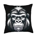 Bold Gorilla Face Cartoon Powerful Animal Lover Throw Pillow