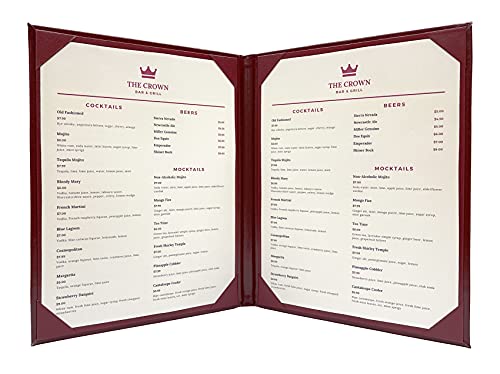 Goodsmart Columbia Casebound Menu Covers – 5-Pack, Burgundy Premium Faux Leather Restaurant Menu Holders, 8.5