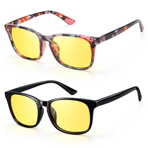 Image of Polarized Sunglasses for Women Men Night Vision Glasses Anti Glare | Yellow Anti Glare UV400 Lens, Lightweight Square Frame, for Day Night Use, Driving, Fishing, Cycling, Traveling