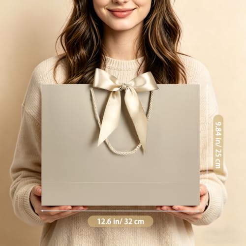 Image of JMANNI Gift Bags with Handles, 13 inch Medium Gift Bag for Presents, 4 Pcs Bags with 8 Tissue Paper and 4 Cards for Graduation Baby Shower Wedding Fathers Day Mother's Day Birthday Party(Champagne)