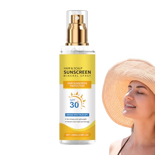 Spray de protección solar para cabelludo y cabello con SPF 30, spray protector solar para el cabello, protección UV, protege el cabelludo y el cabello del sol, no engrasa, para senderismo