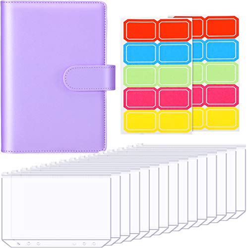33 PU Leather Notebook Binder Refillable 6 Round Ring Binder Cover for Filler Paper Magnetic Personal Planner Binder with Binder Pocket 6 Hole Binder Zipper Folder and Self-Adhesive Label (Purple,A6)