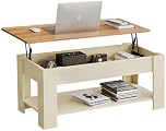 Blisswood Coffee Table With Storage, Lift Up Coffee Tables for Living Room, Wooden Coffee Table With 1 Shelf Large Hidden Storage Modern Rectangular Sofa End Lift-Top Tea Table Furniture, Cream & Pine
