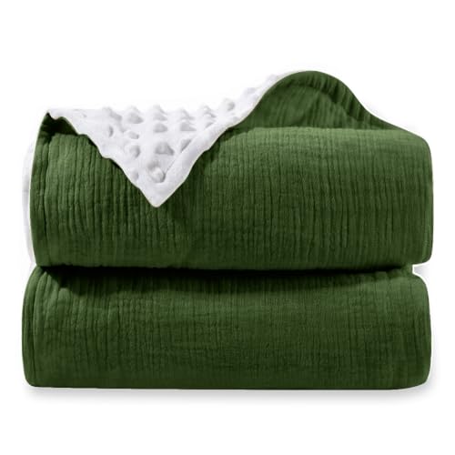 Image of ZURLEFY Olive Green Plush Baby Blankets Neutral, Soft Toddler Bed Blanket, Cotton Baby Blanket for Newborn, Infant (43-10)